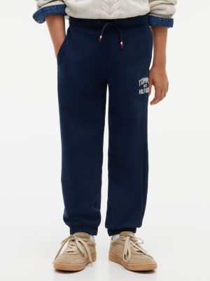 blue sueded logo joggers for boys tommy hilfiger