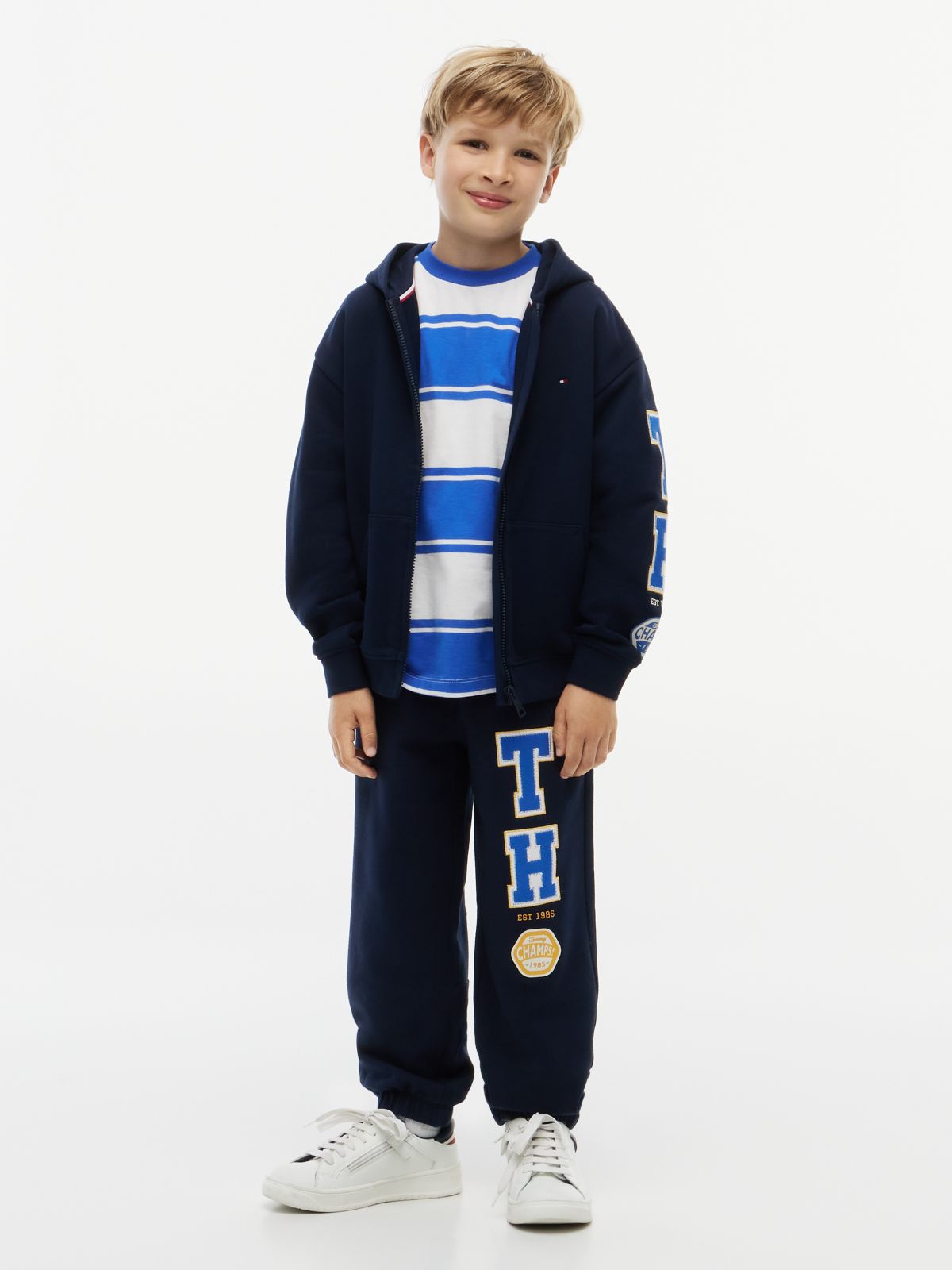 Varsity Logo Appliqué Drawstring Joggers — Blue