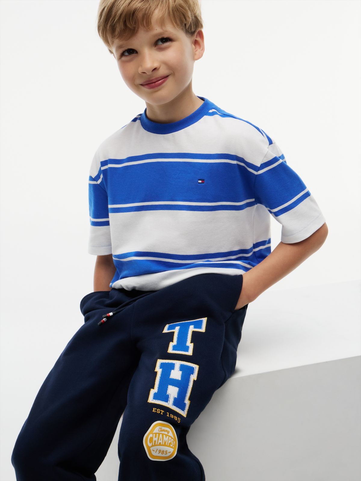 Varsity Logo Appliqué Drawstring Joggers — Blue