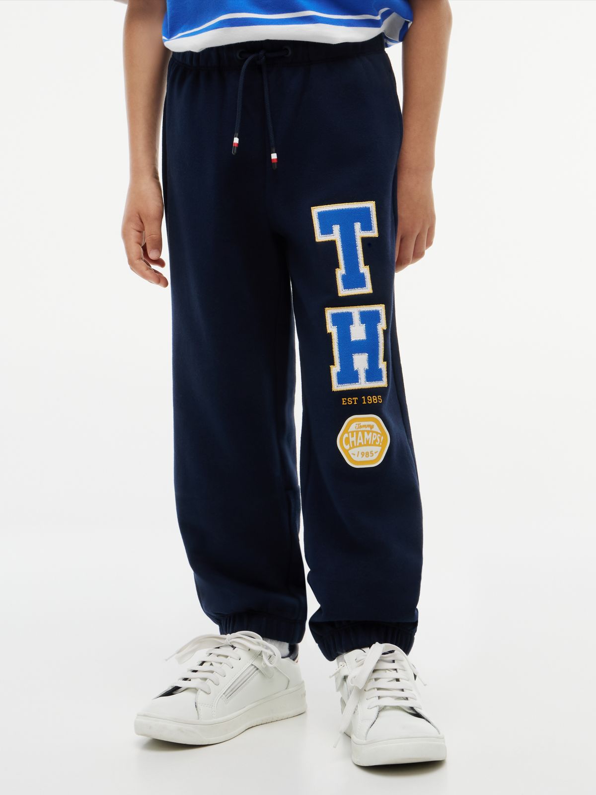 Varsity Logo Appliqué Drawstring Joggers — Blue