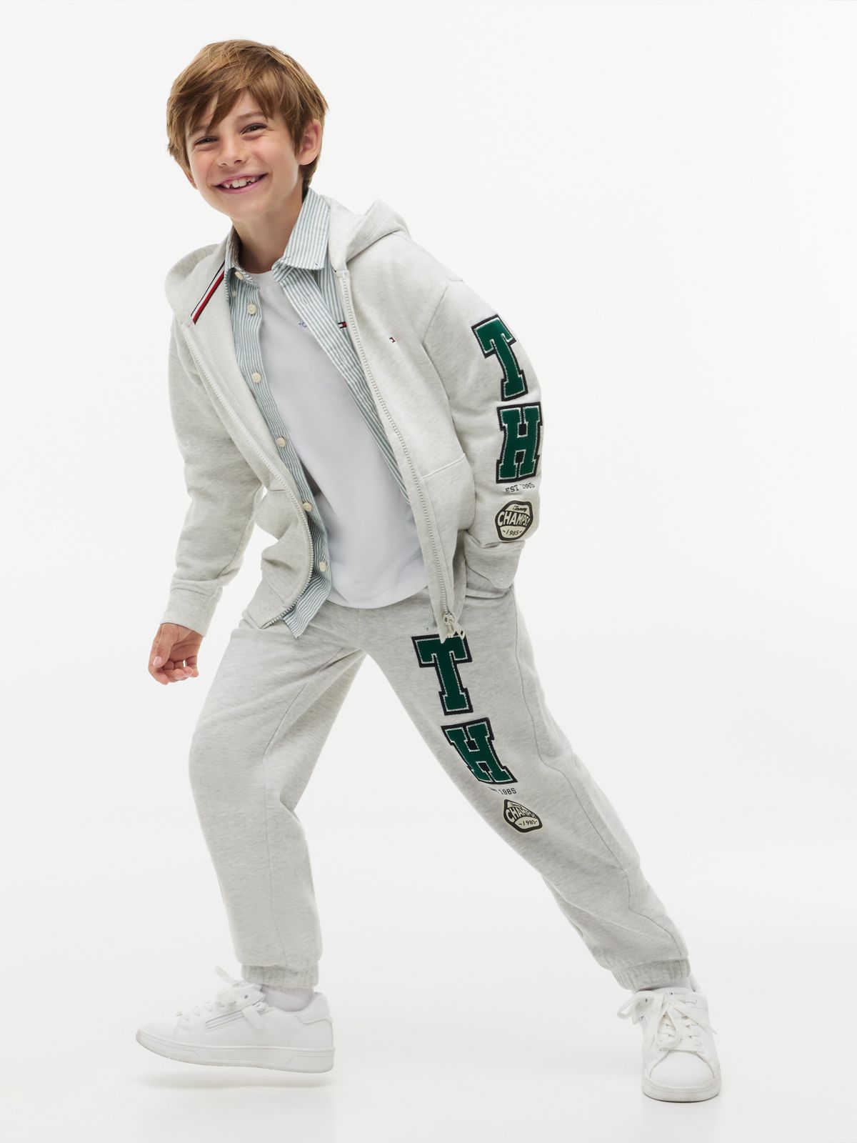 Varsity Logo Appliqué Drawstring Joggers — Grey