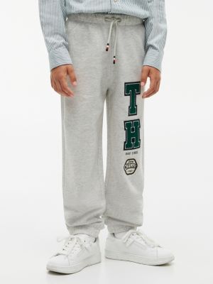 grey varsity logo appliqué drawstring joggers for boys tommy hilfiger
