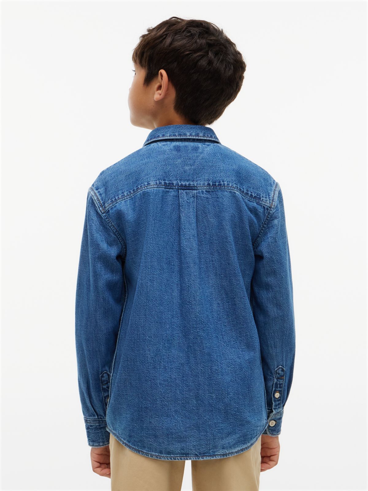 Relaxed Fit Faded Logo Denim Shirt — Denim