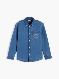 Relaxed Fit Faded Logo Denim Shirt — Denim 5