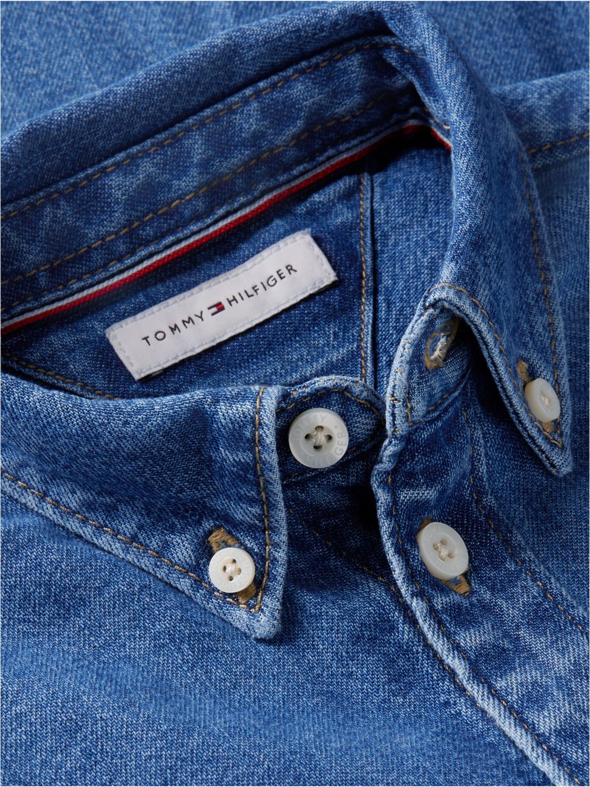 Relaxed Fit Faded Logo Denim Shirt — Denim