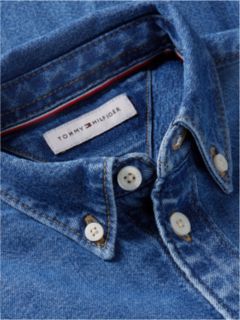 Relaxed Fit Faded Logo Denim Shirt — Denim 6