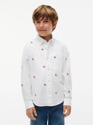 white regular fit varsity oxford shirt for boys tommy hilfiger