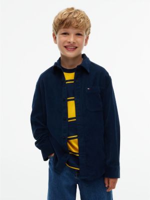 blue regular fit patch pocket corduroy shirt for boys tommy hilfiger