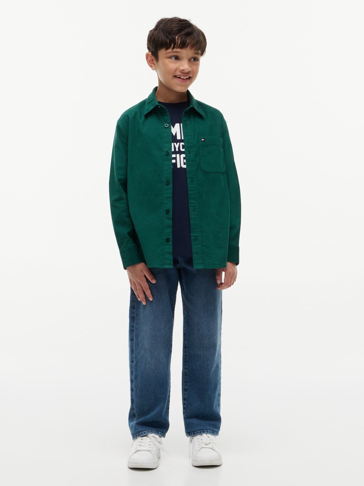 Relaxed Fit Patch Pocket Corduroy Shirt — Green