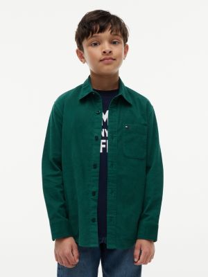 green regular fit patch pocket corduroy shirt for boys tommy hilfiger