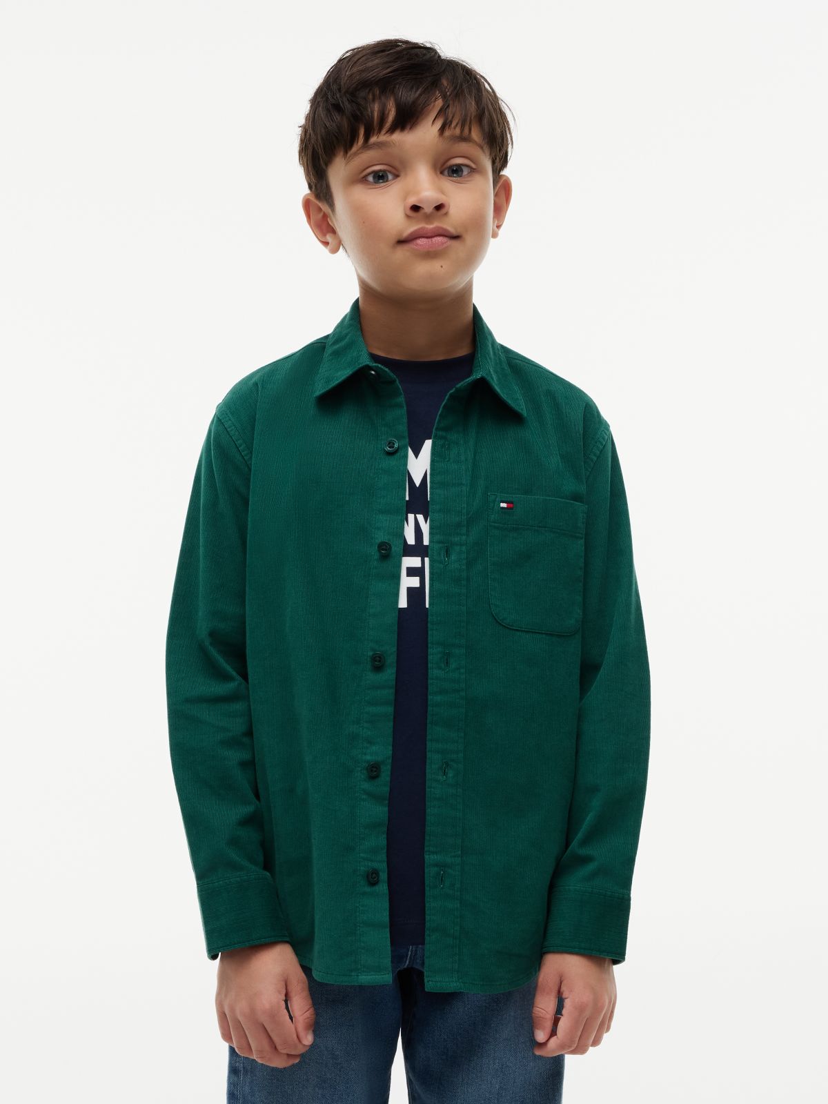 Relaxed Fit Patch Pocket Corduroy Shirt — Green