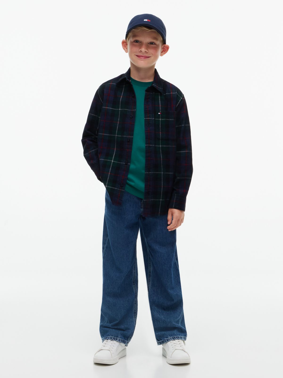 Relaxed Fit Back Graphic Check Corduroy Shirt — Green