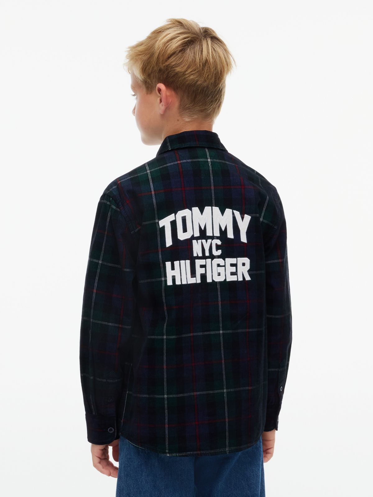 Relaxed Fit Back Graphic Check Corduroy Shirt — Green