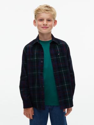 green regular fit back graphic check corduroy shirt for boys tommy hilfiger