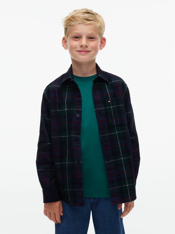 Relaxed Fit Back Graphic Check Corduroy Shirt — Green