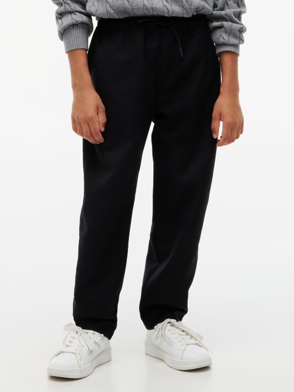 Tapered Twill Trousers — Black