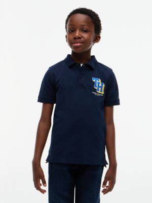 blue regular fit logo pique polo shirt for boys tommy hilfiger