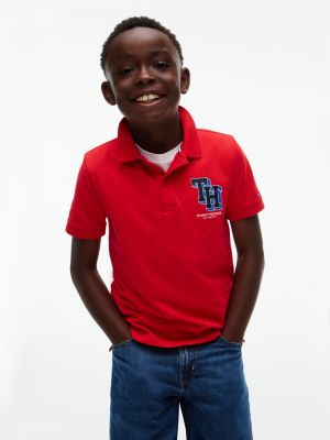 red regular fit logo pique polo shirt for boys tommy hilfiger