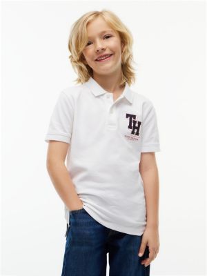 white regular fit poloshirt aus piqué mit logo für jungen - tommy hilfiger