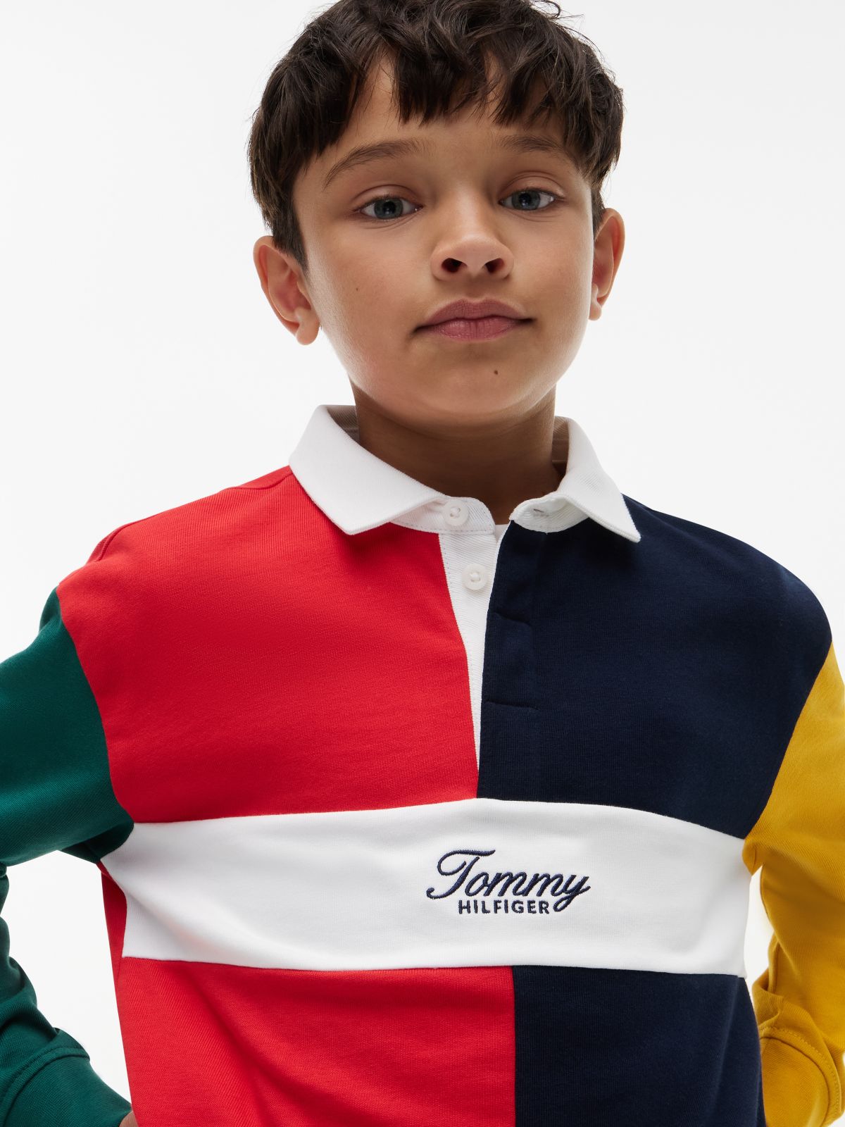 Rugby Stripe Relaxed Long Sleeve Polo Shirt — Red