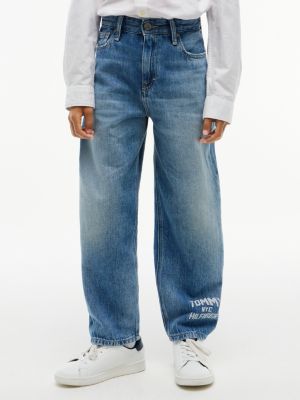 denim logo faded regular barrel jeans for boys tommy hilfiger