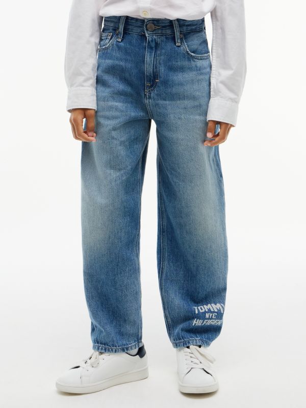 Logo Faded Regular Barrel Jeans — Denim