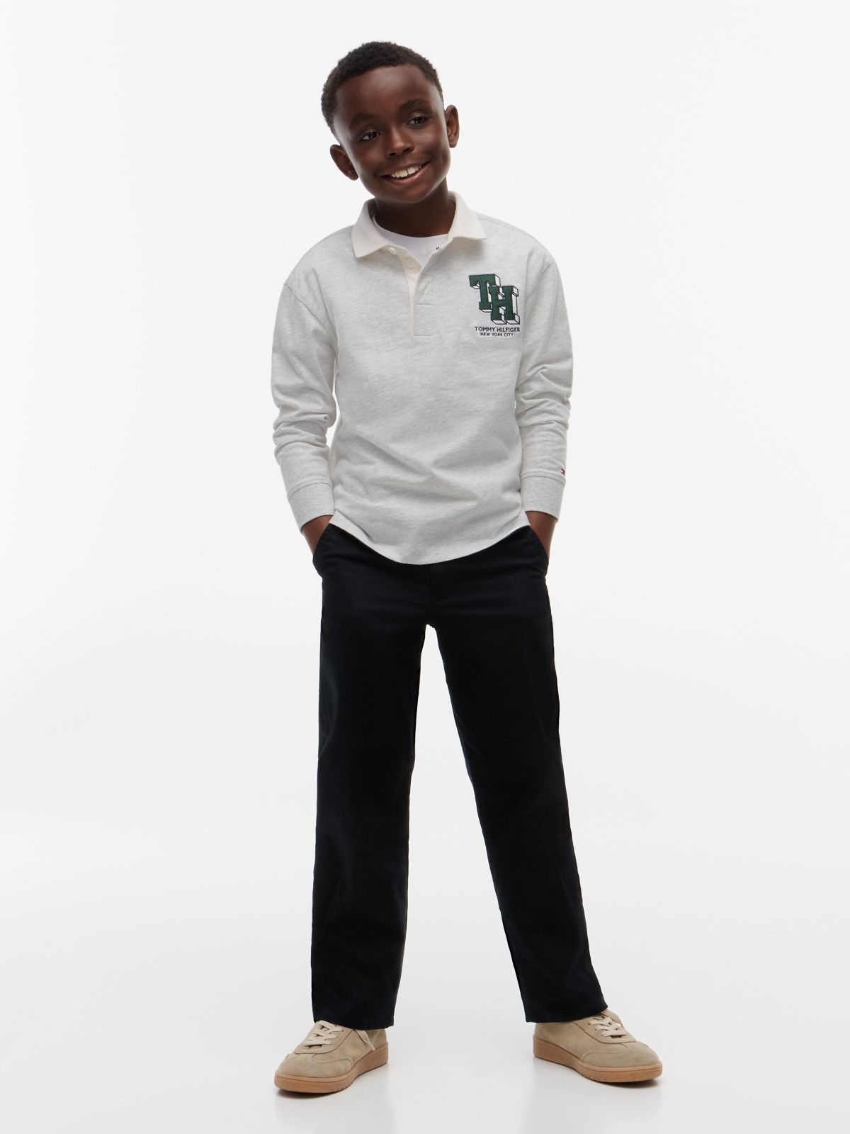 Varsity Embroidery Relaxed Jersey Rugby Shirt — Grey