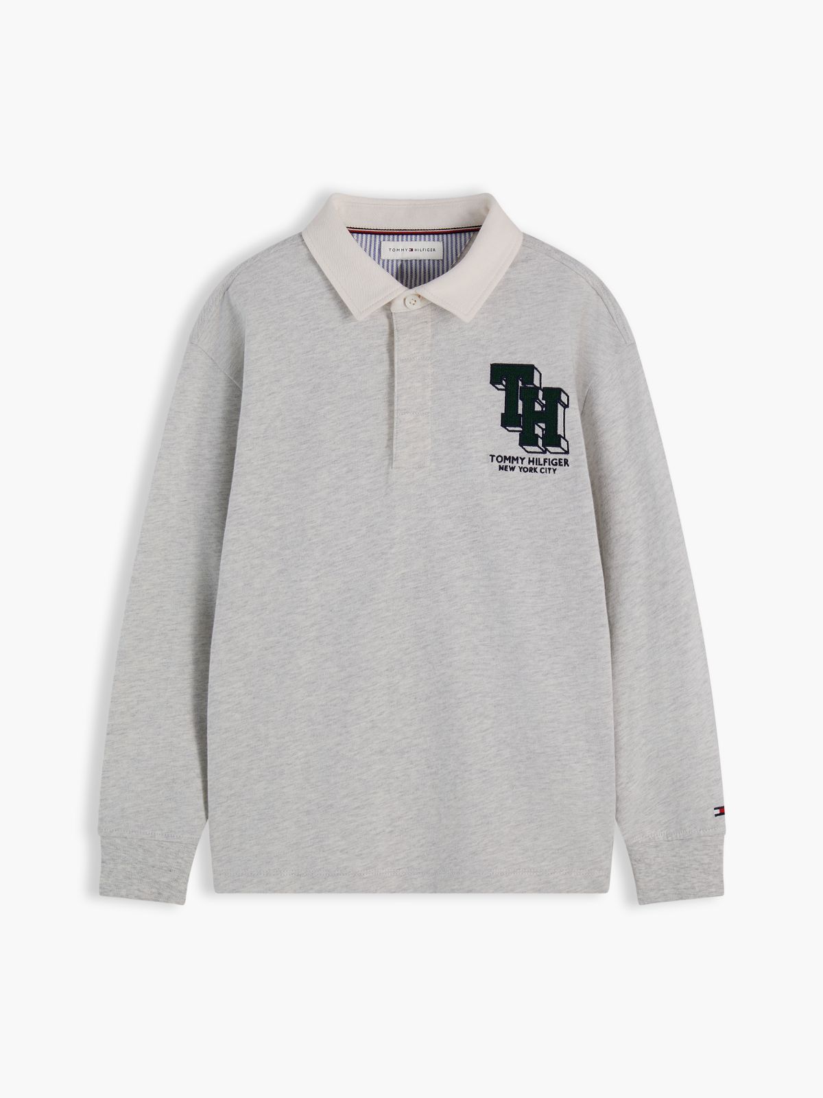 Varsity Embroidery Relaxed Jersey Rugby Shirt — Grey