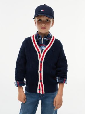 blue cable knit sleeve v-neck cardigan for boys tommy hilfiger