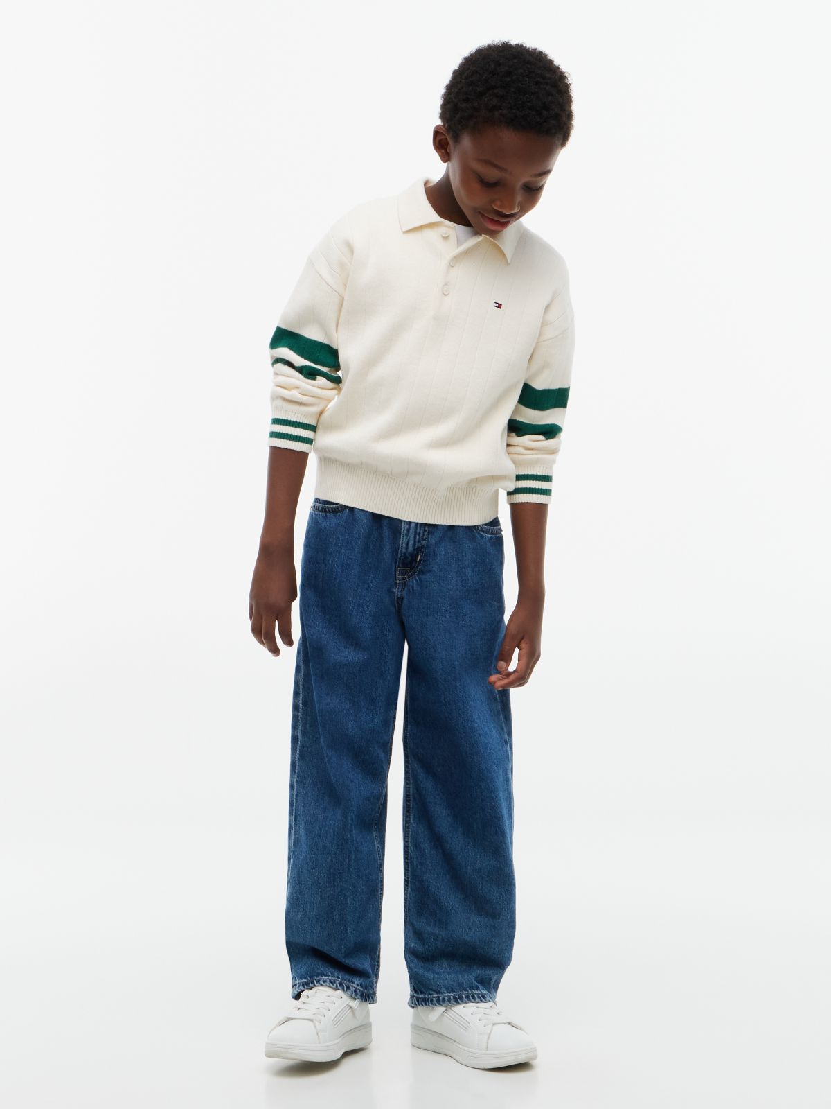 Textured Flag Embroidery Relaxed Polo Jumper — Yellow