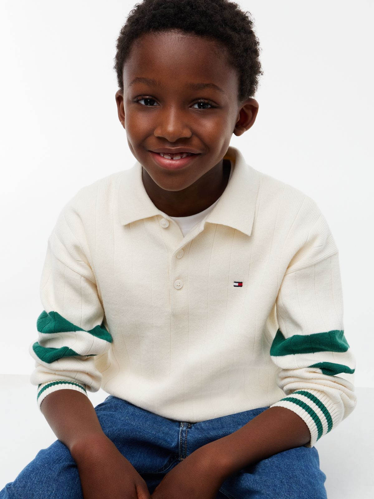 Textured Flag Embroidery Relaxed Polo Jumper — Yellow