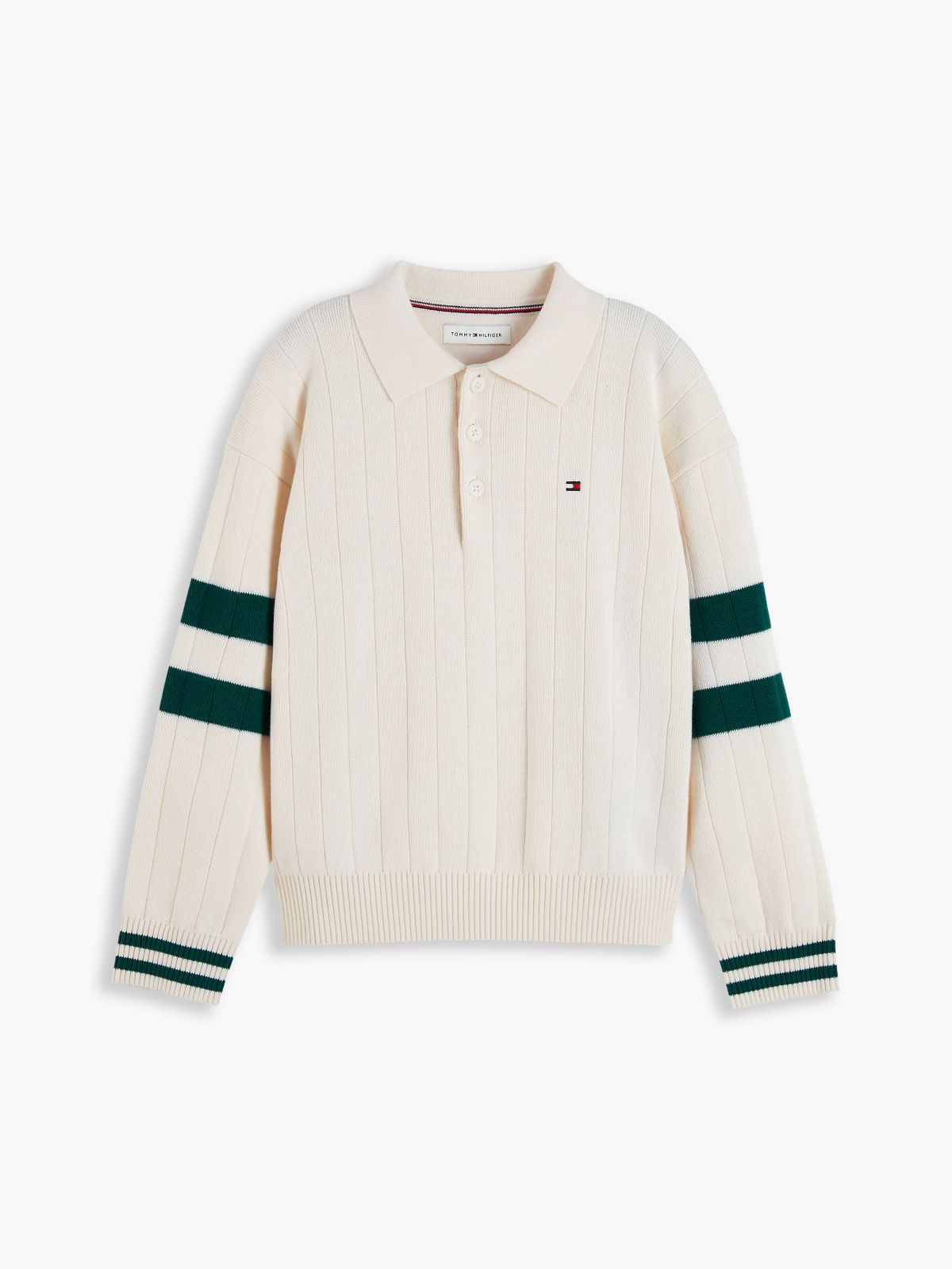 Textured Flag Embroidery Relaxed Polo Jumper — Yellow