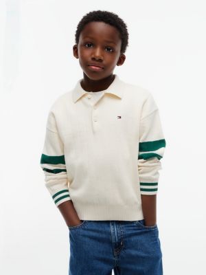 yellow textured knit flag embroidery polo jumper for boys tommy hilfiger