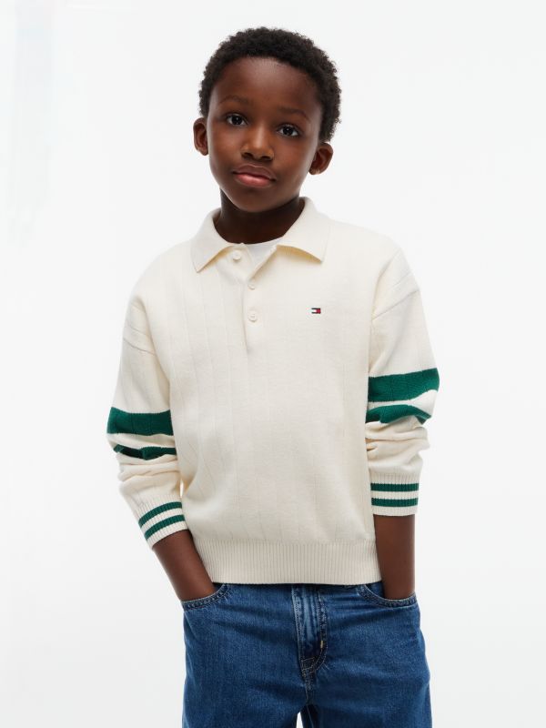 Textured Flag Embroidery Relaxed Polo Jumper — Yellow