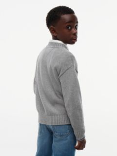 Intarsia Varsity Logo Relaxed Crew Neck Jumper — Grey 4