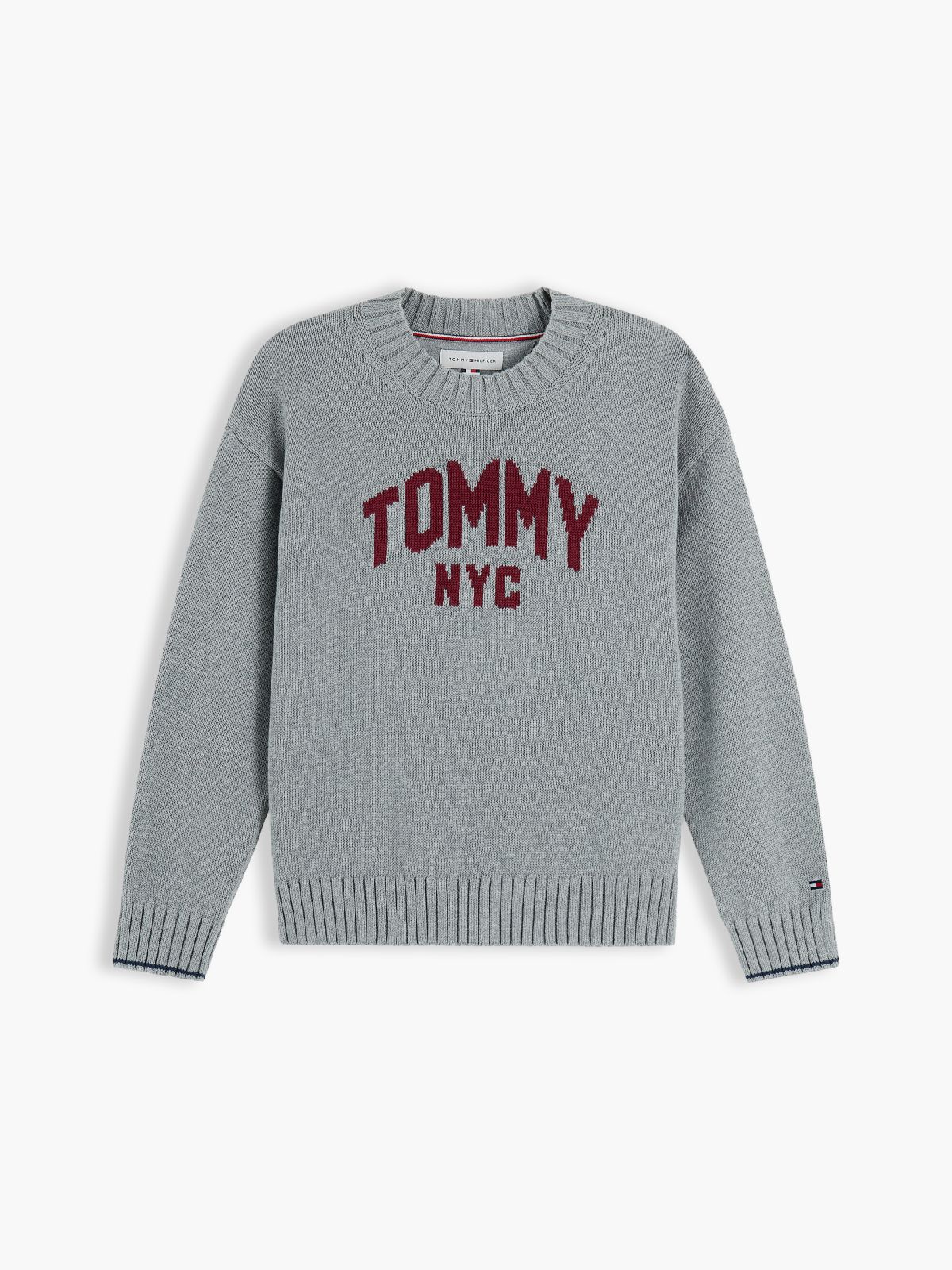 Intarsia Varsity Logo Relaxed Crew Neck Jumper — Grey