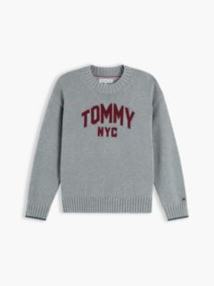 Intarsia Varsity Logo Relaxed Crew Neck Jumper — Grey 5
