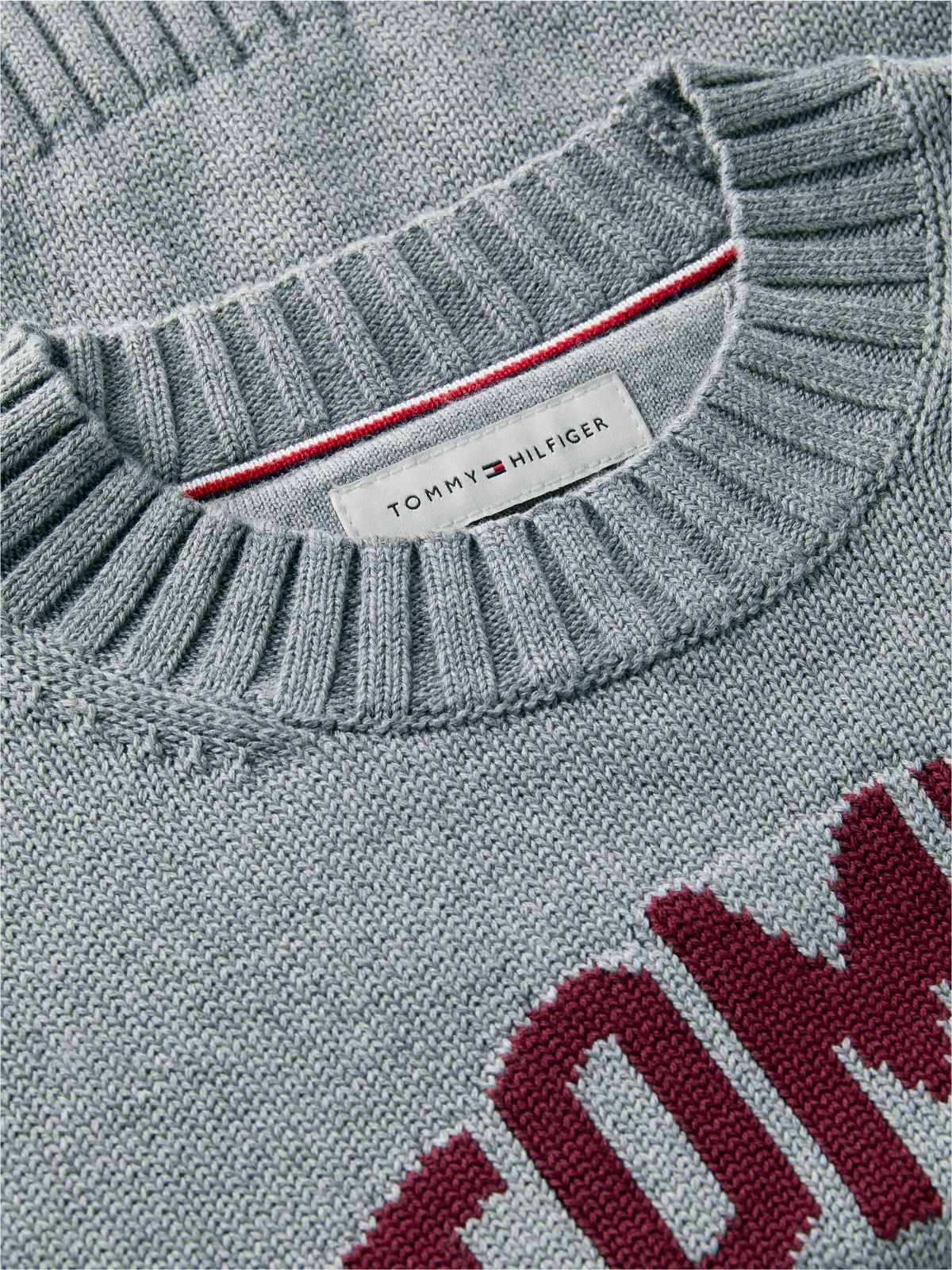 Intarsia Varsity Logo Relaxed Crew Neck Jumper — Grey