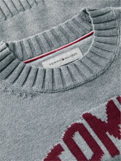 Intarsia Varsity Logo Relaxed Crew Neck Jumper — Grey 6
