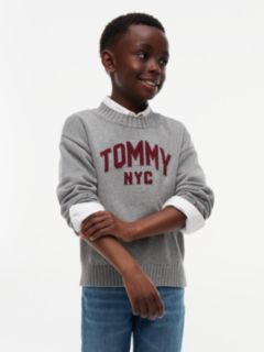 Intarsia Varsity Logo Relaxed Crew Neck Jumper — Grey 1