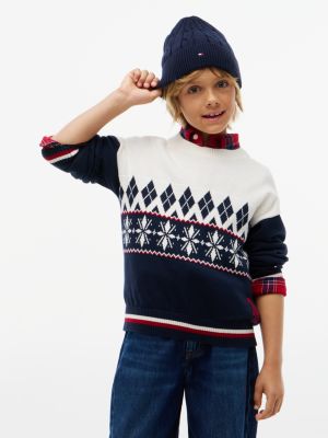 yellow varsity logo fair isle jumper for boys tommy hilfiger