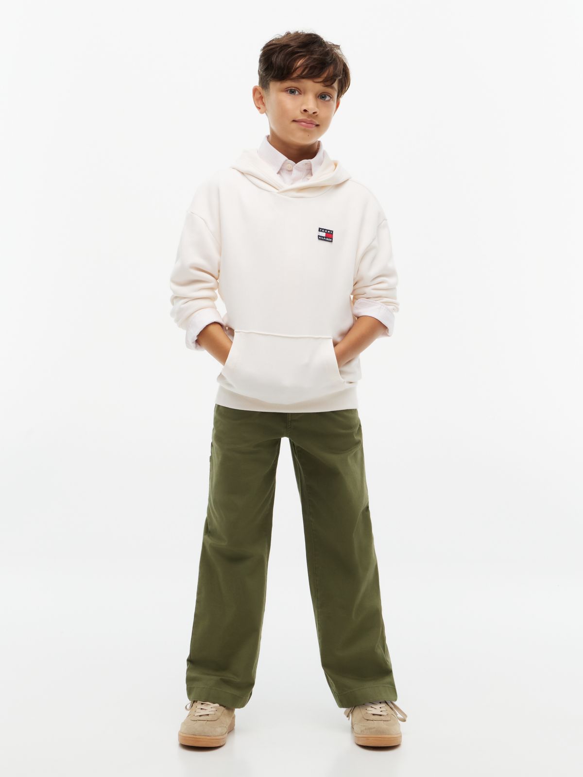 Herringbone Relaxed Twill Trousers — Green