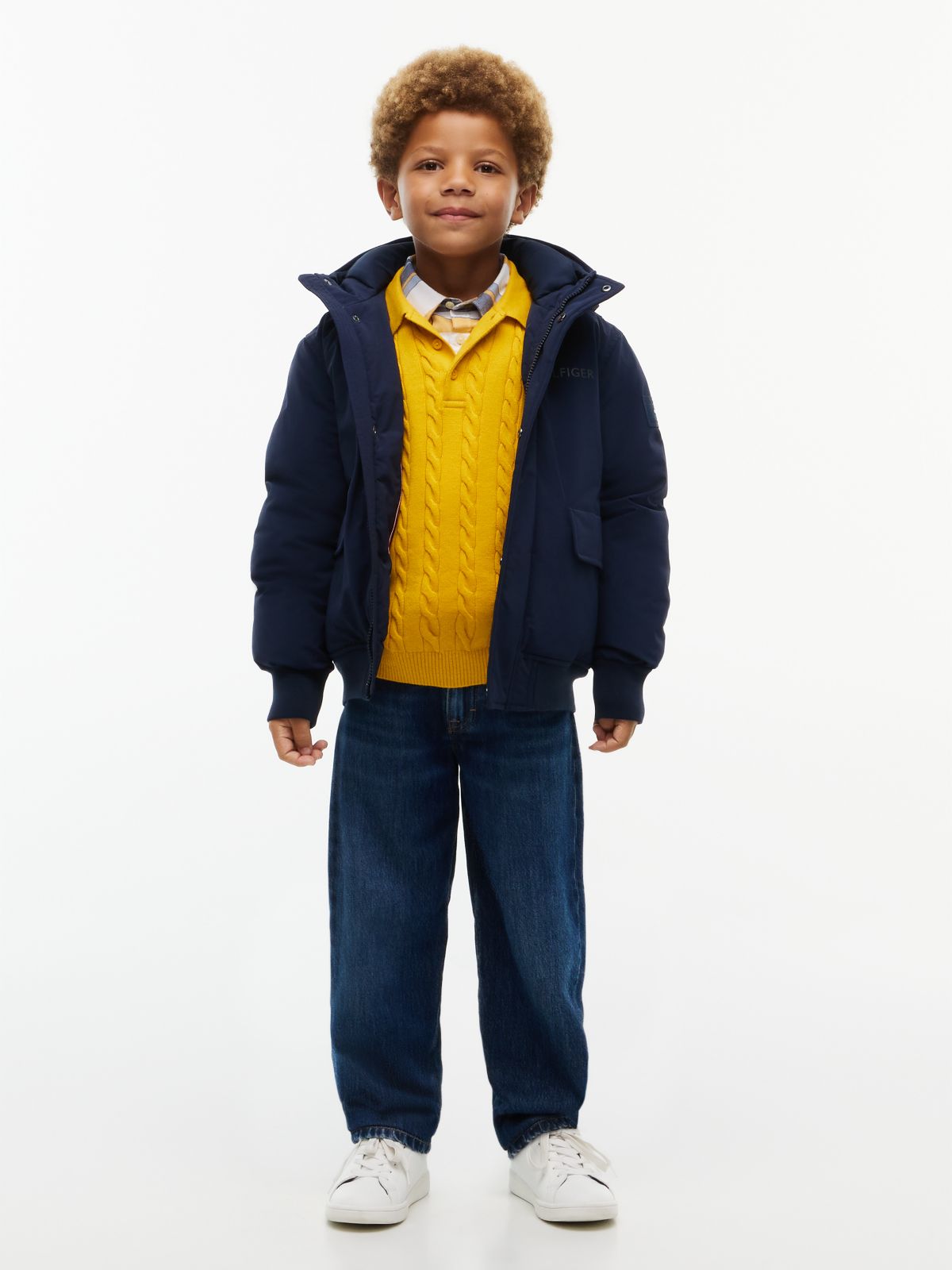 Faux Fur Hood Padded Relaxed Parka — Blue