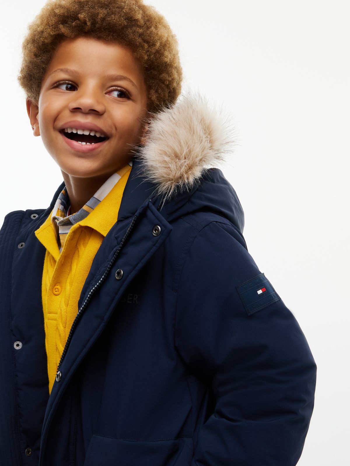 Faux Fur Hood Padded Relaxed Parka — Blue