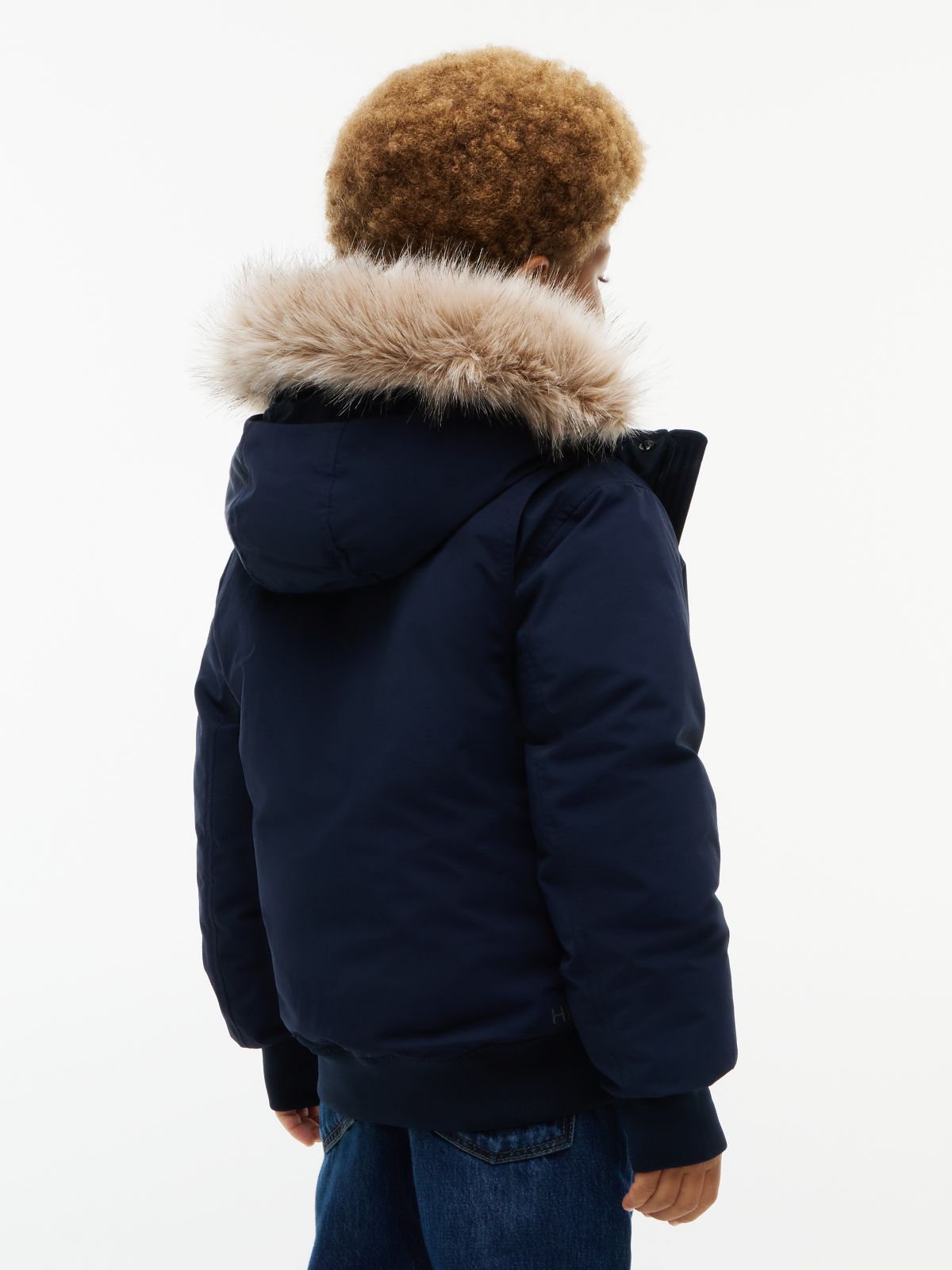 Faux Fur Hood Padded Relaxed Parka — Blue