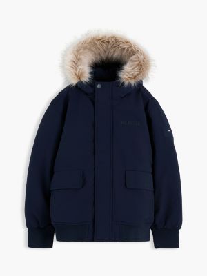 blue faux fur hood padded relaxed parka for boys tommy hilfiger