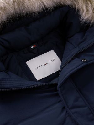 blue faux fur hood padded relaxed parka for boys tommy hilfiger