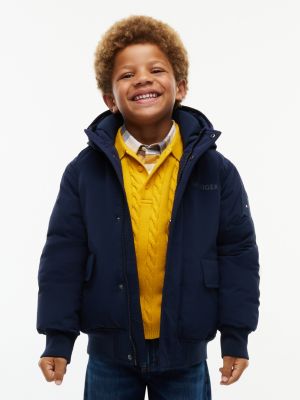blue faux fur hood padded relaxed parka for boys tommy hilfiger