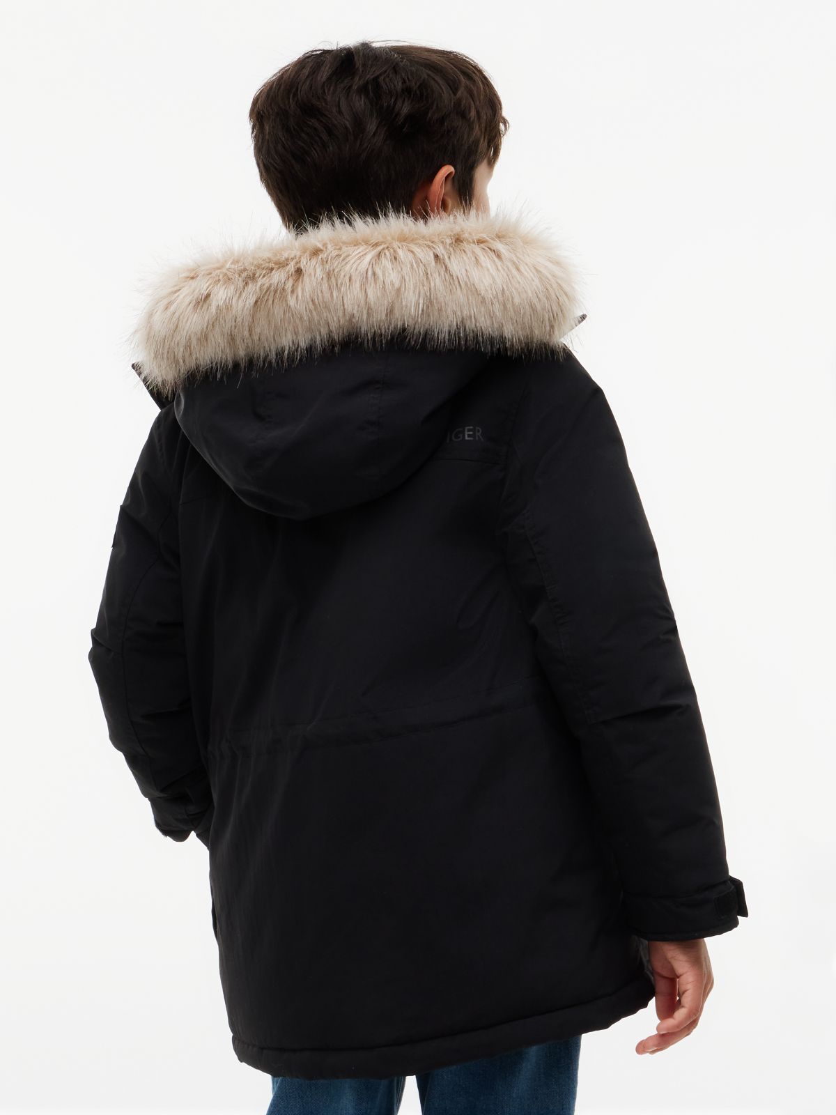 Faux Fur Hood Padded Parka — Black