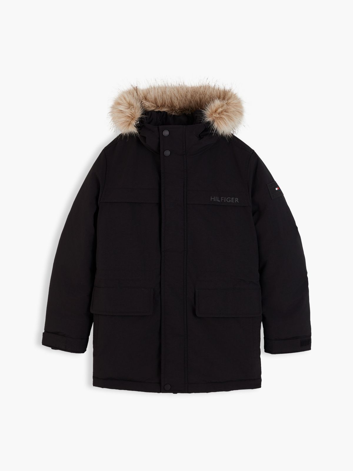 Faux Fur Hood Padded Parka — Black